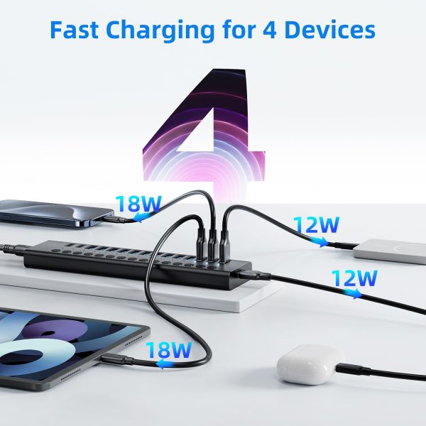 Powered USB 3.0 Hub, 16-Port USB C Hub Splitter with Individual Switches - Image 3