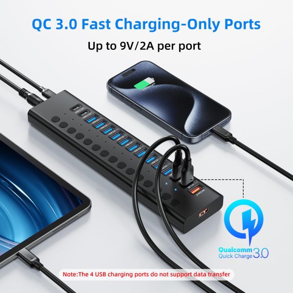 Powered USB 3.0 Hub, 16-Port USB C Hub Splitter with Individual Switches - Image 4