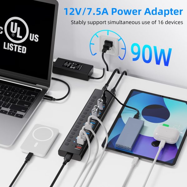 Powered USB 3.0 Hub, 16-Port USB C Hub Splitter with Individual Switches - Image 6