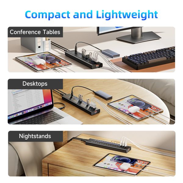 Powered USB 3.0 Hub, 16-Port USB C Hub Splitter with Individual Switches - Image 8