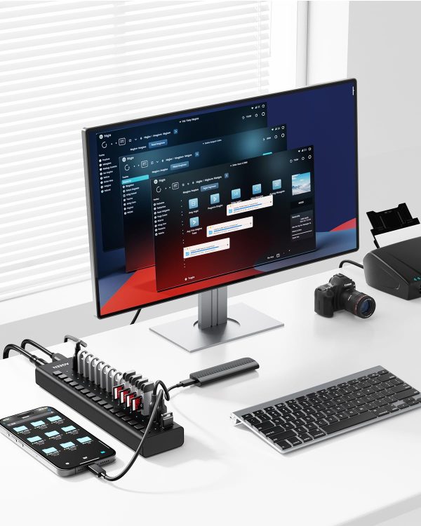 AGEEN 16-Port Powered USB Hub – USB 3.2 Gen 2 (10Gbps), Aluminum Housing with 96W Power Adapter - Image 8
